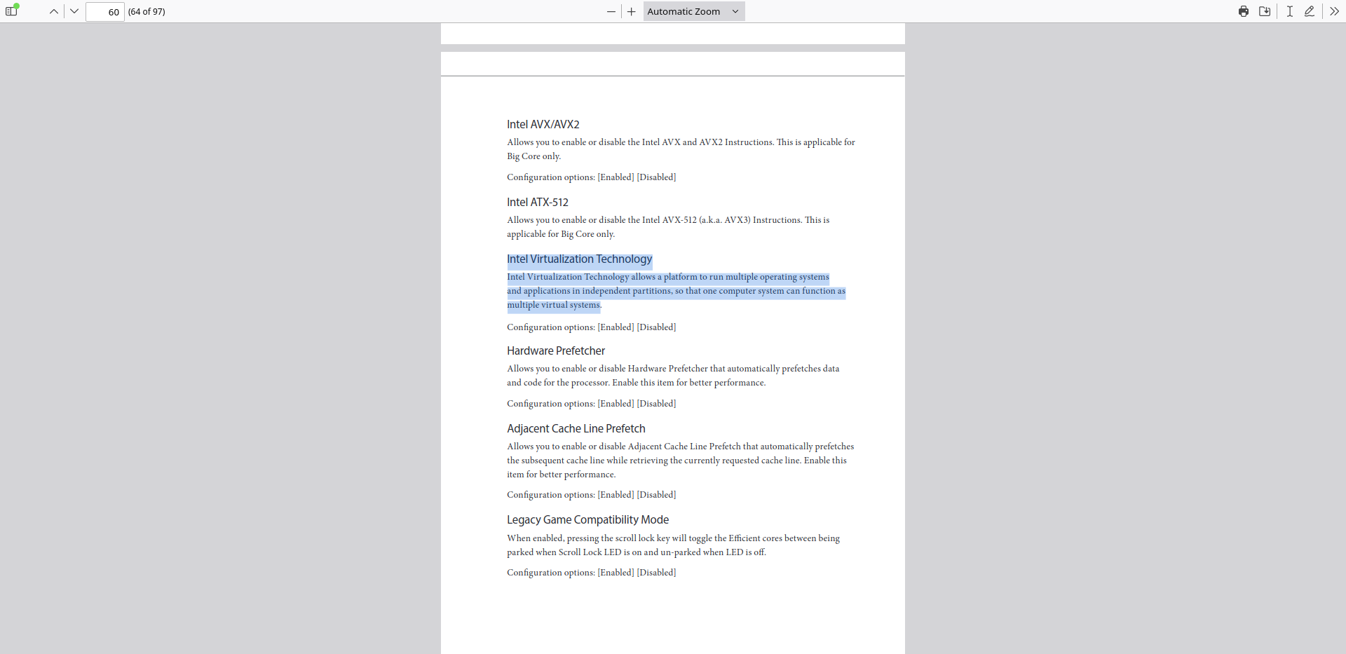 Motherboard BIOS settings showing virtualization support
